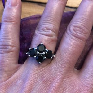 Black stone and white topaz sterling silver statement ring size 6